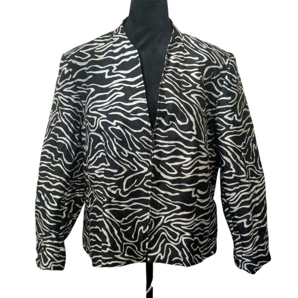 Talbots Woman 14W Silk Wool Blend Zebra Animal Print Jacket Blazer Vintage